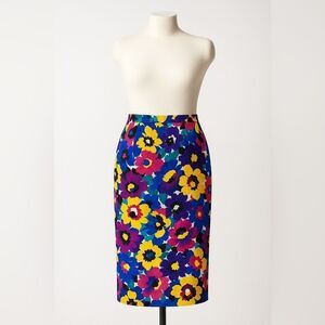 Floral Pink Yellow Women's Skirt 100% silk Medium